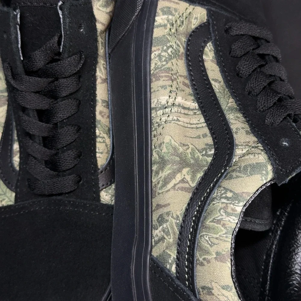 Vans Old‎ Skool Shoes Mens Size 4.5 Womens 6 Black Camo Suede Canvas Skate